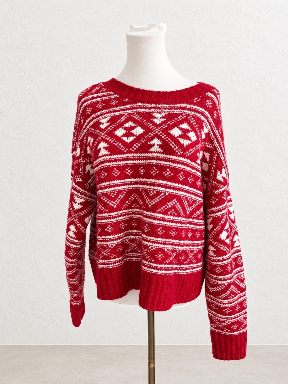 Vintage American Eagle Red Fair Isle Holiday Sweater Y2K Nordic Christmas Knit S